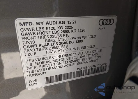 2022 Audi Q3 Premium Plus 45 Tfsi S Line Quattro Tiptronic z USA, uszkodzony, nr VIN WA1EECF37N1070052